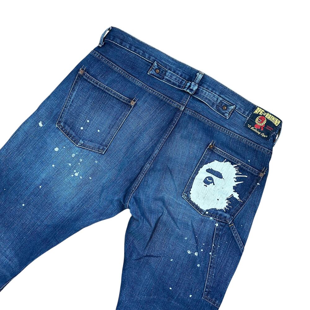 36" x 34" XL Bape Splatter Ape Head Boot Cut Denim Jeans